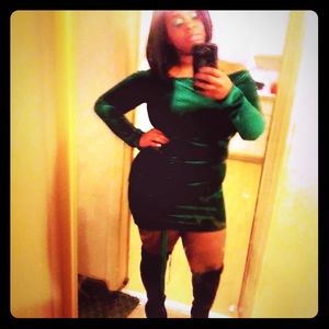 FashionNova Velvet Green Dress